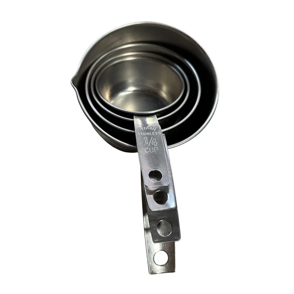 Vintage Foley Stainless Steel Measuring Cup Set 4 Piece 1, 1/2, 1/3, 1/4 Cup